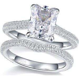 3ct Radiant CZ Wedding Ring Set Platinum Plated 925 Silver Size 8 NWT